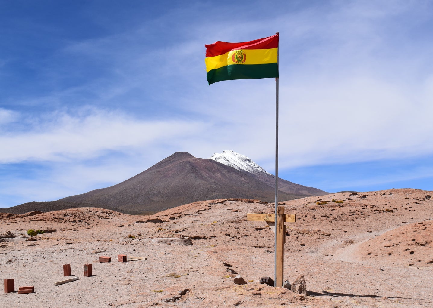 Flag of Bolivia in the desert