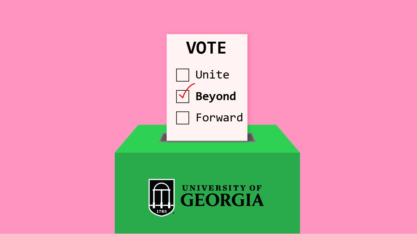 Graphic of a voting ballot for UGA. Beyond is checked.