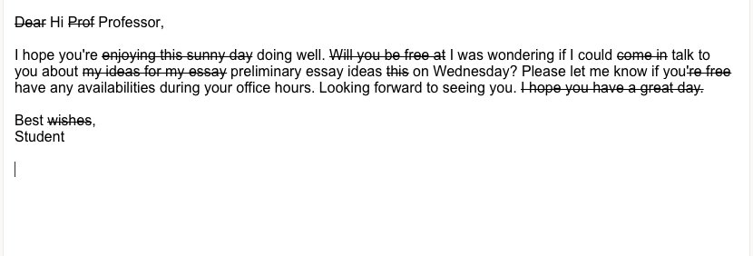 Edited email example showing editing process
