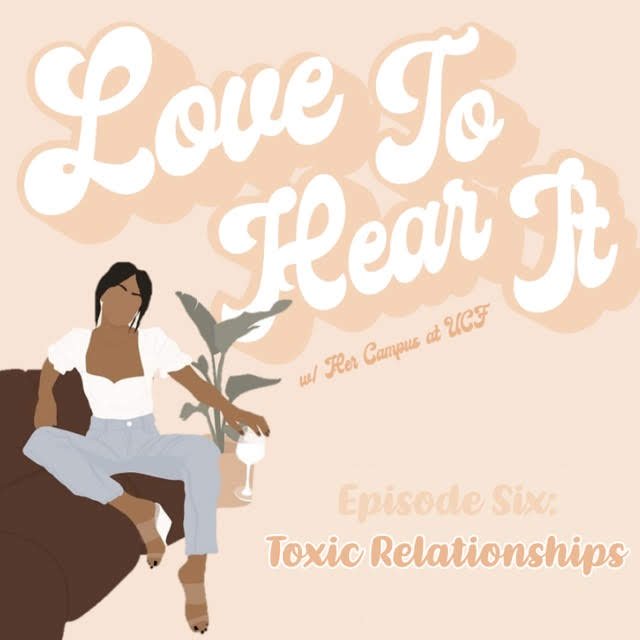 Love To Hear It podcast graphic of girl on couch
