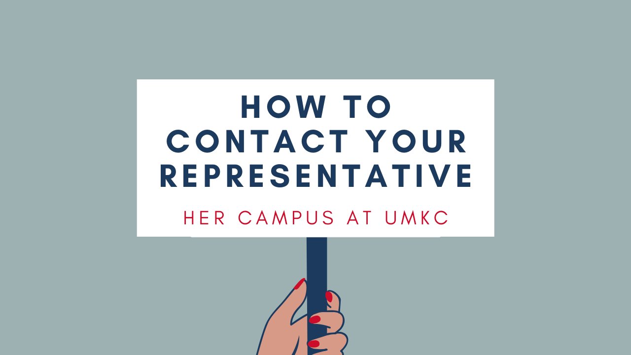 Hero image of woman holding sign that states \"How to Contact Your Representative\"