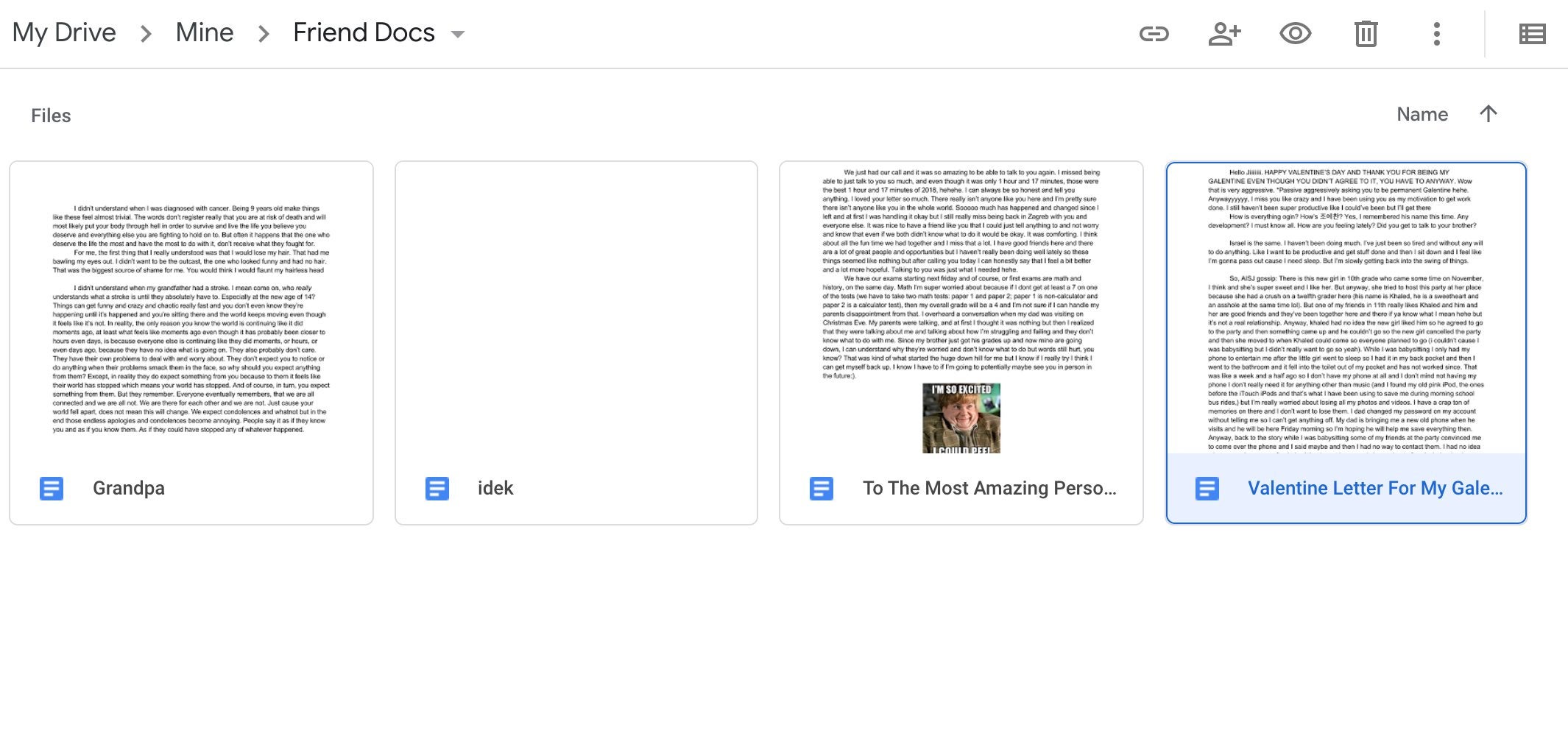 A screenshot of documents inside a folder in google drive.