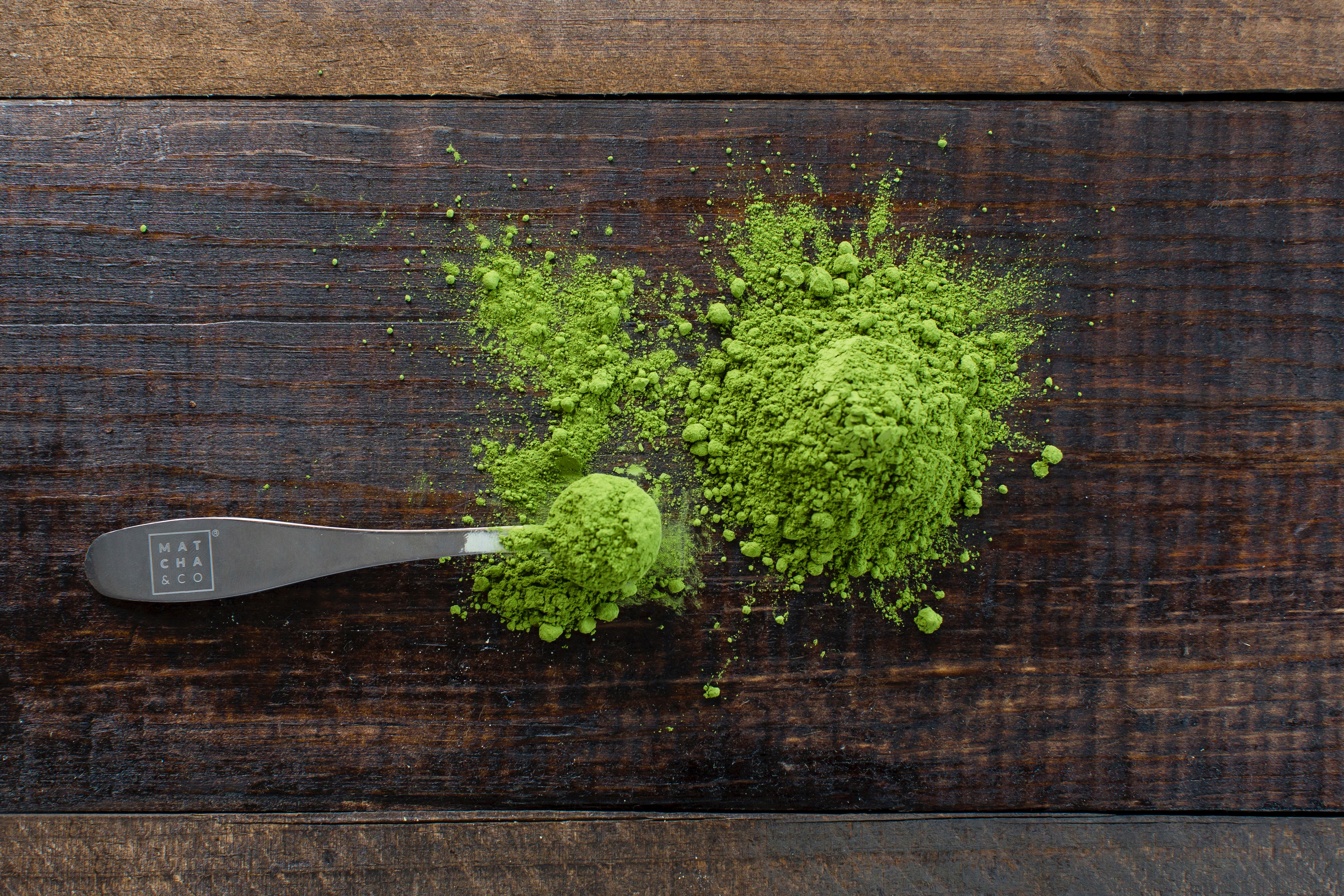 spoon of matcha powder