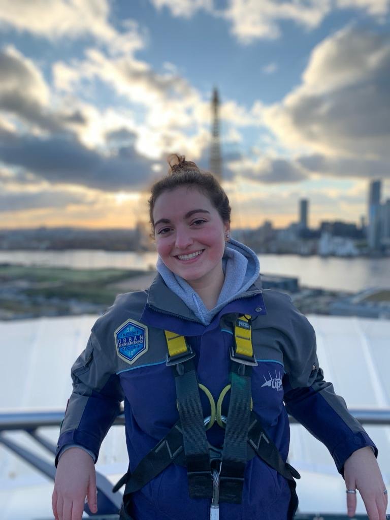Zoë on top of the main arena in London, the O2.