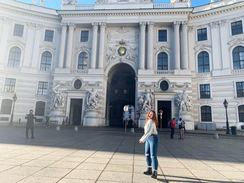 cristina in front of building