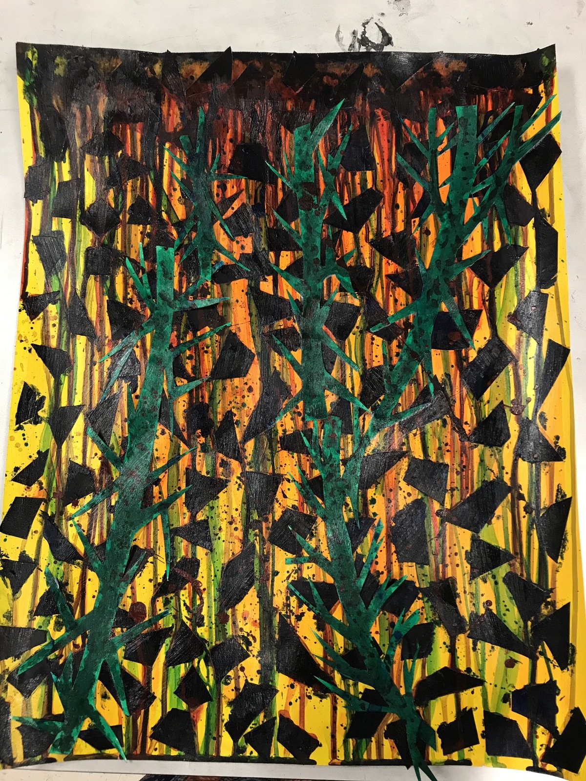 A mixed-media painting made by a member