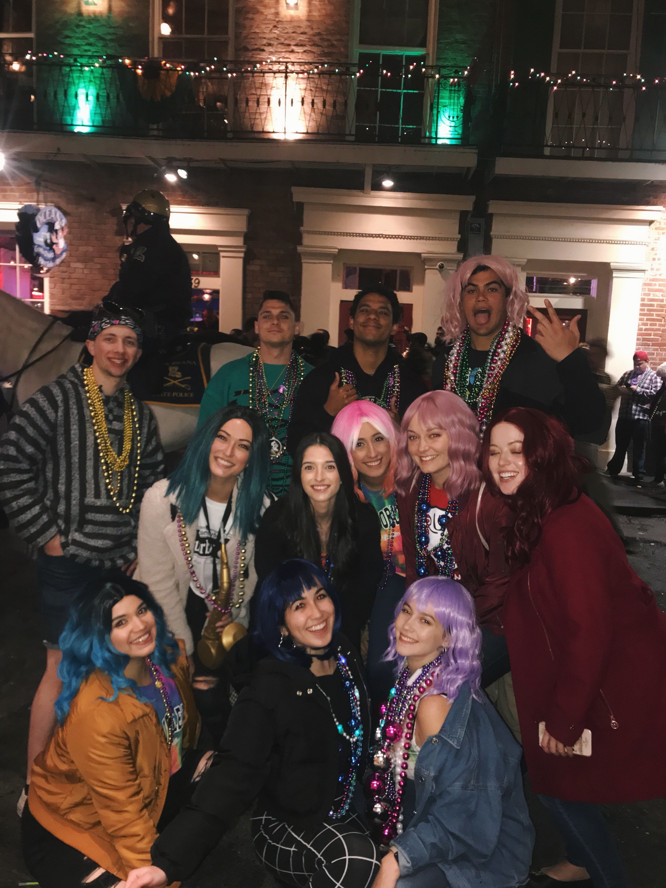 NOLA with friends in wigs