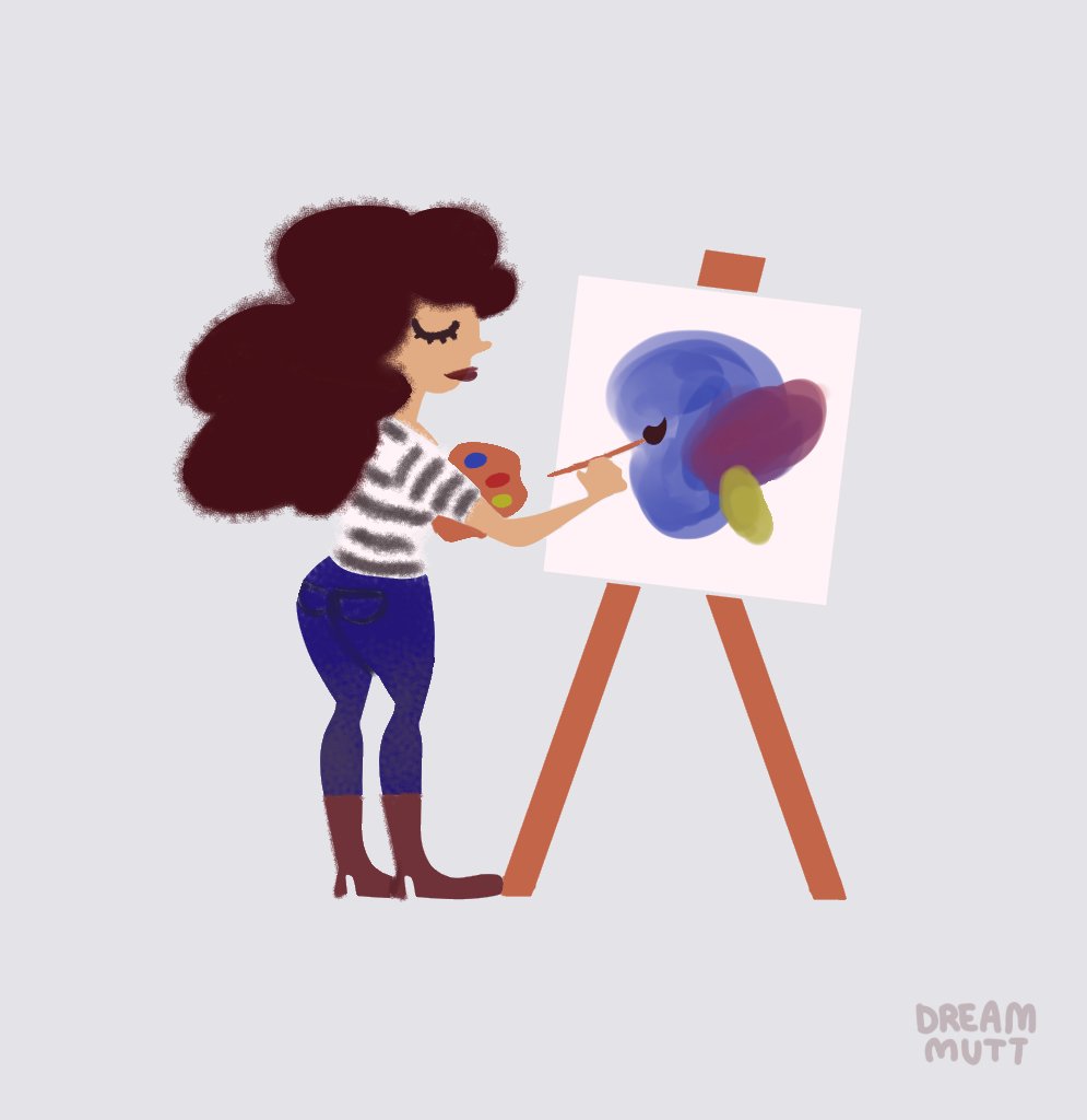 A graphic of a woman painting.