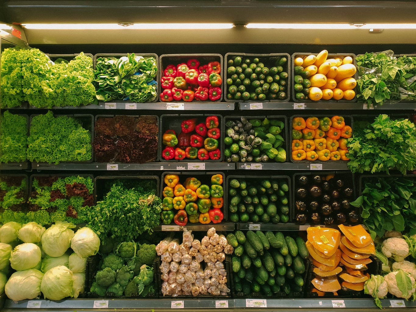 a grocery store produce wall