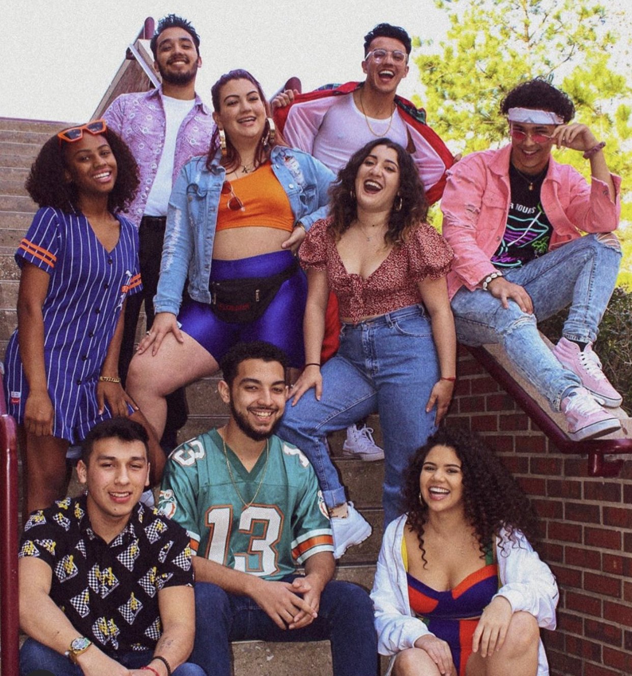 Boys and girls sitting on stairs