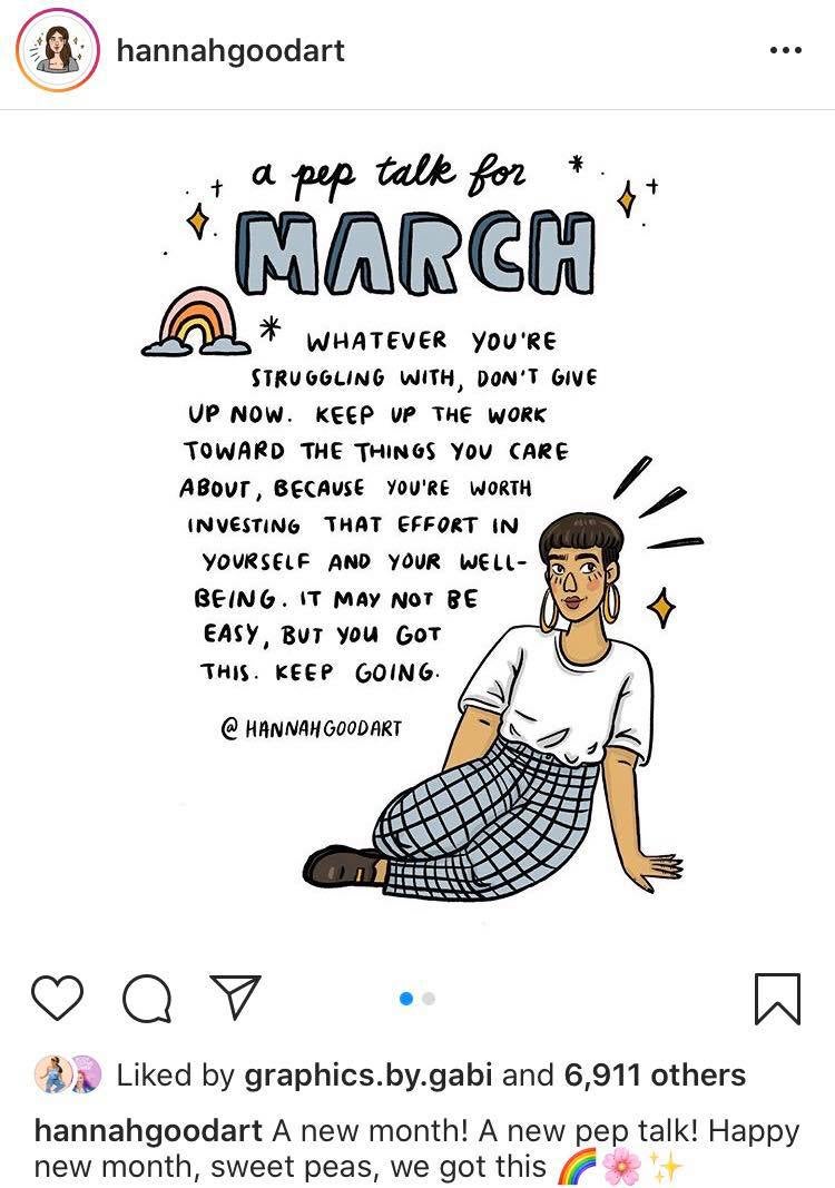 Illustrated pep talk for the month of March from artist Hannah Good