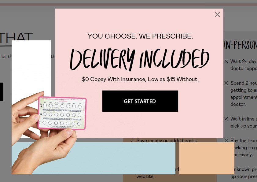 screenshot of birth control (NURX) website