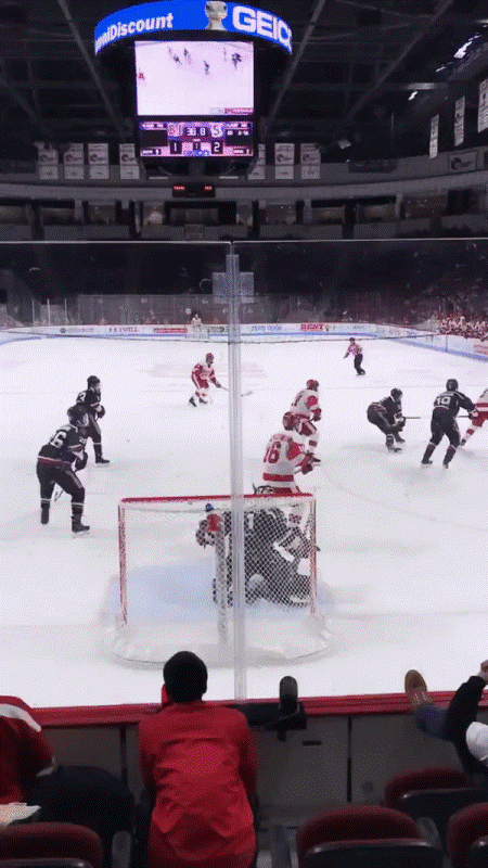 Boston University hockey players at a game