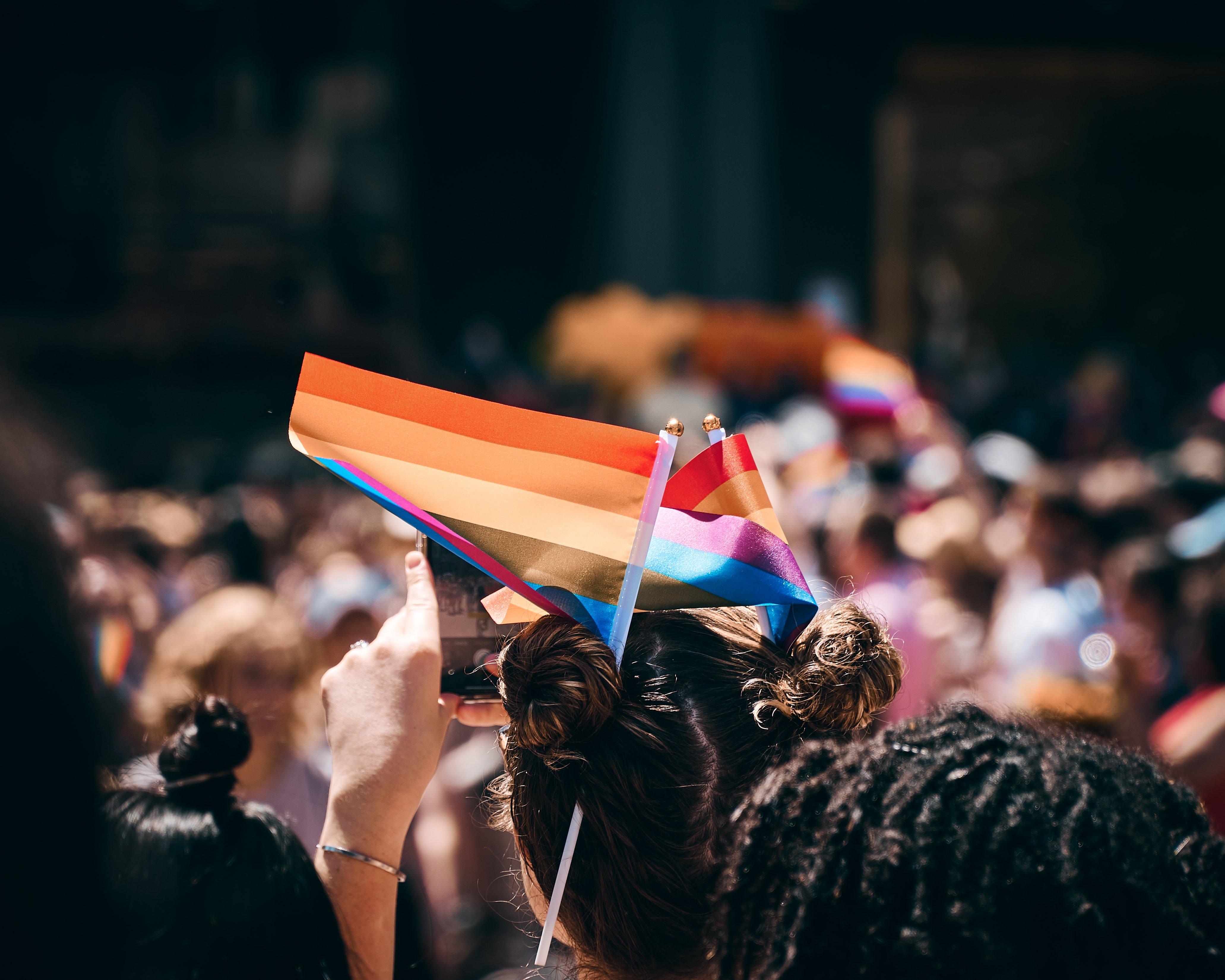 woman, lgbt, lgbtq, flag, rally