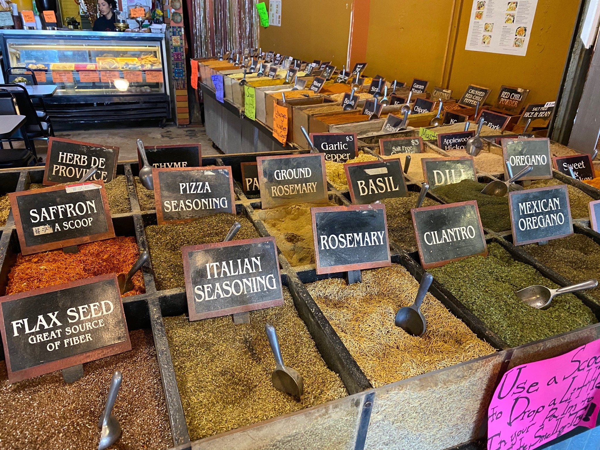 Zero waste market, spices, spice bins