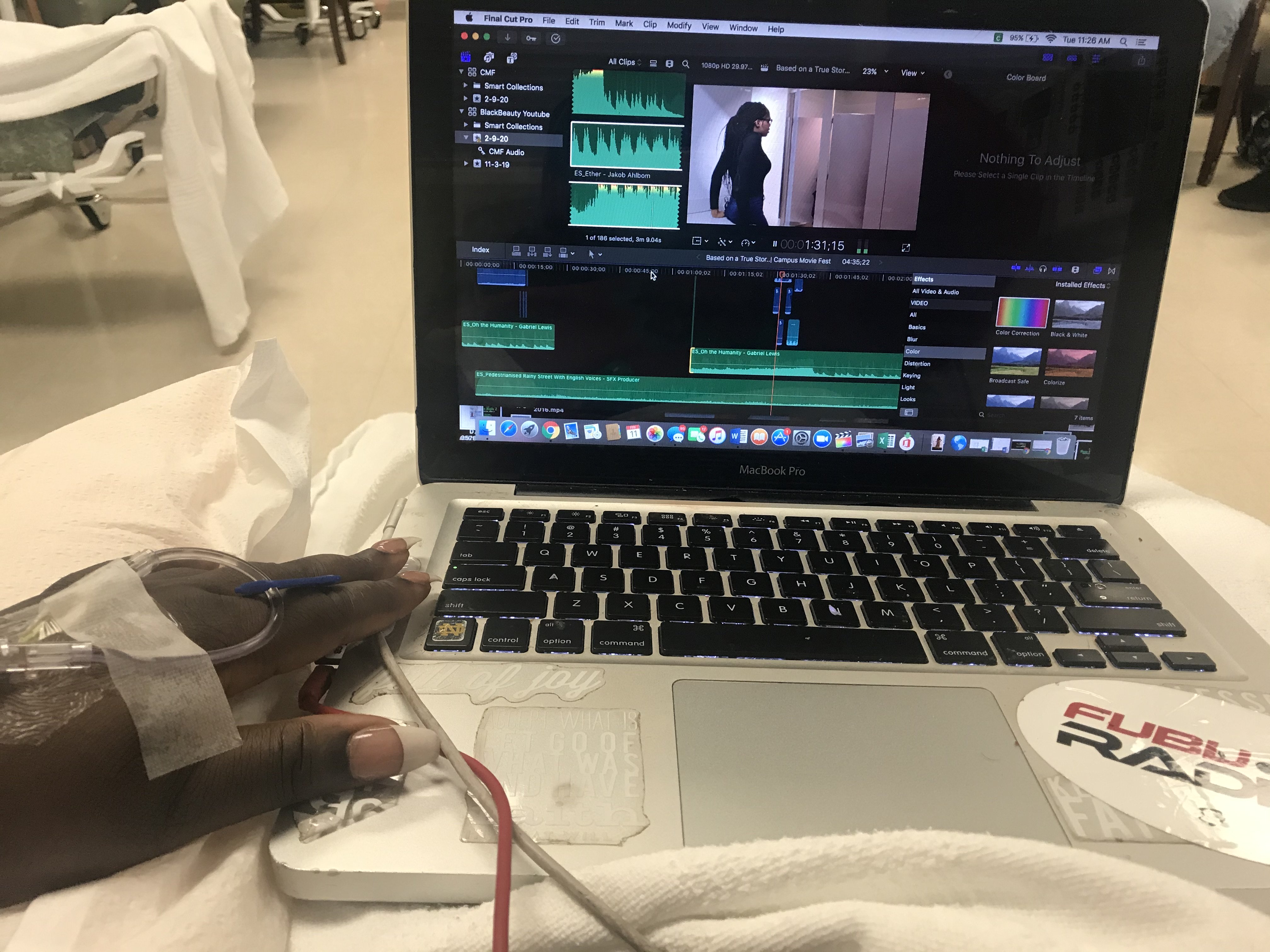 woman working on movie in hospital