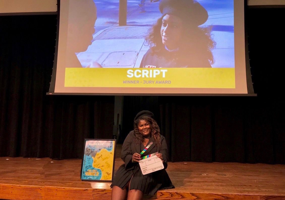 Brandy Star accepting CMF award for movie SCRIPT