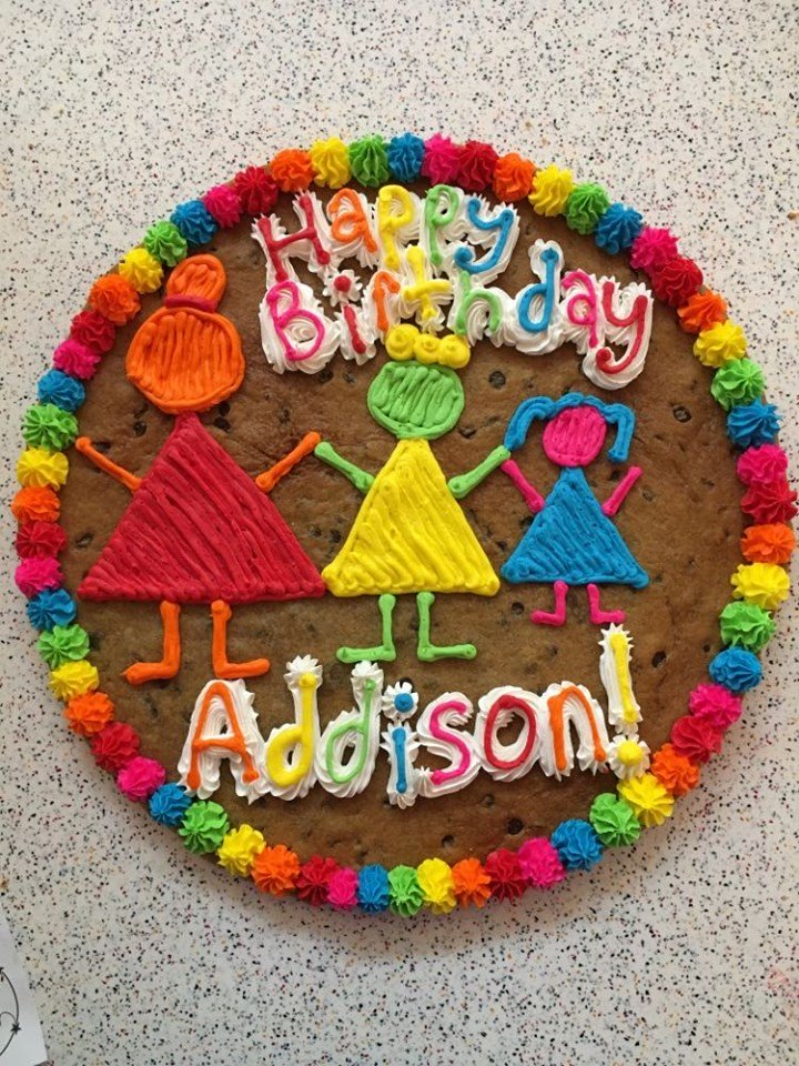 Rainbow cookie cake with stick figures