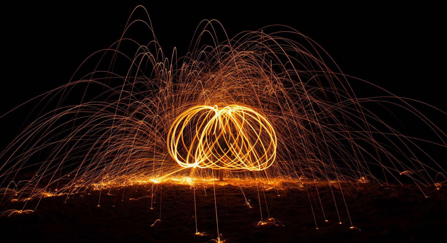 Night photo of steel wool photography.