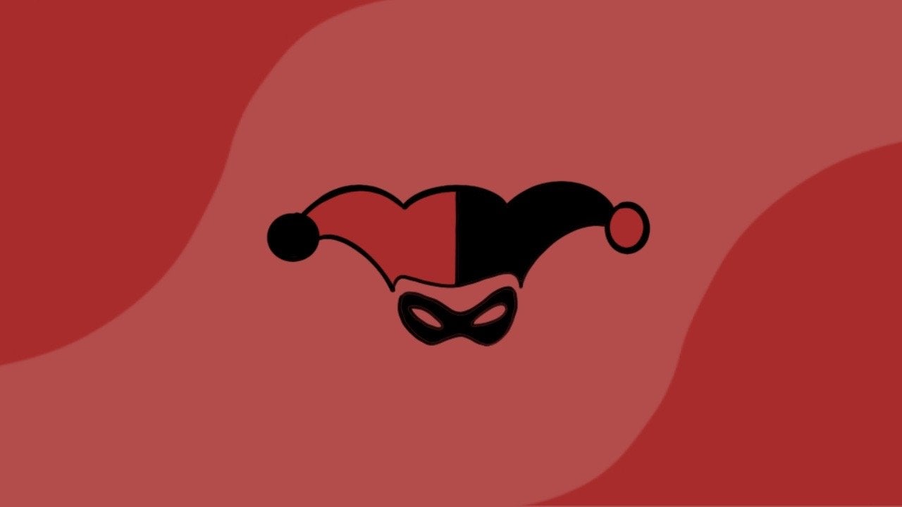 Harley Quinn logo on red background
