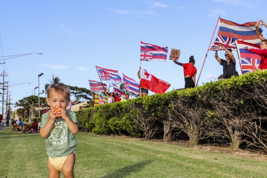 protest image of Mauna Kea with a baby