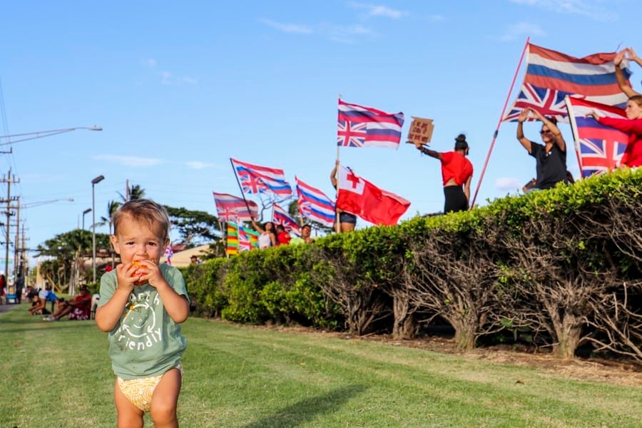 protest image of Mauna Kea with a baby