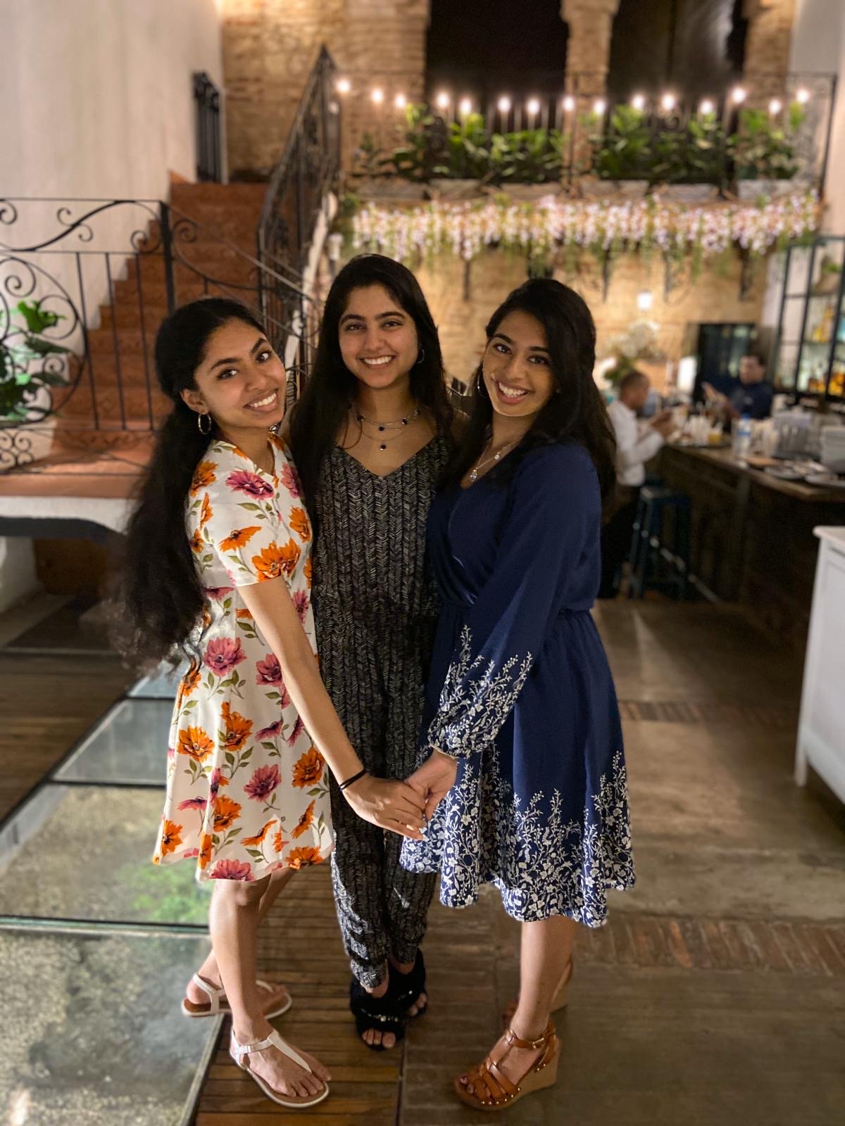 girl with friends in restaurant