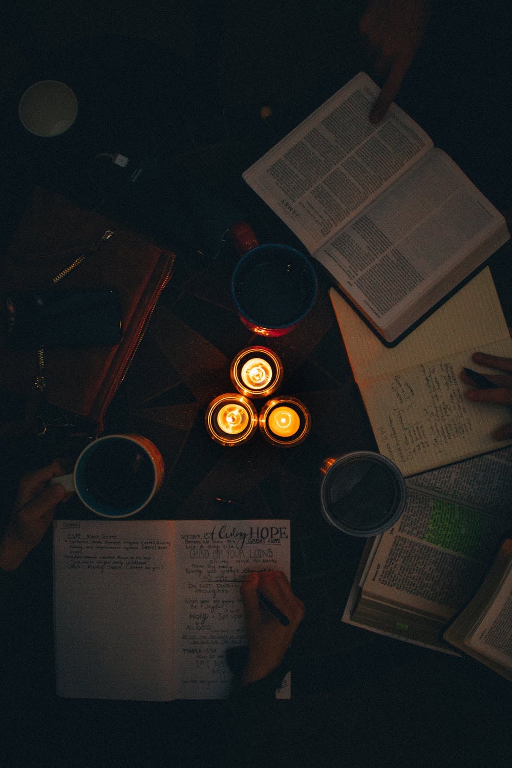 dark study with candles taken from above