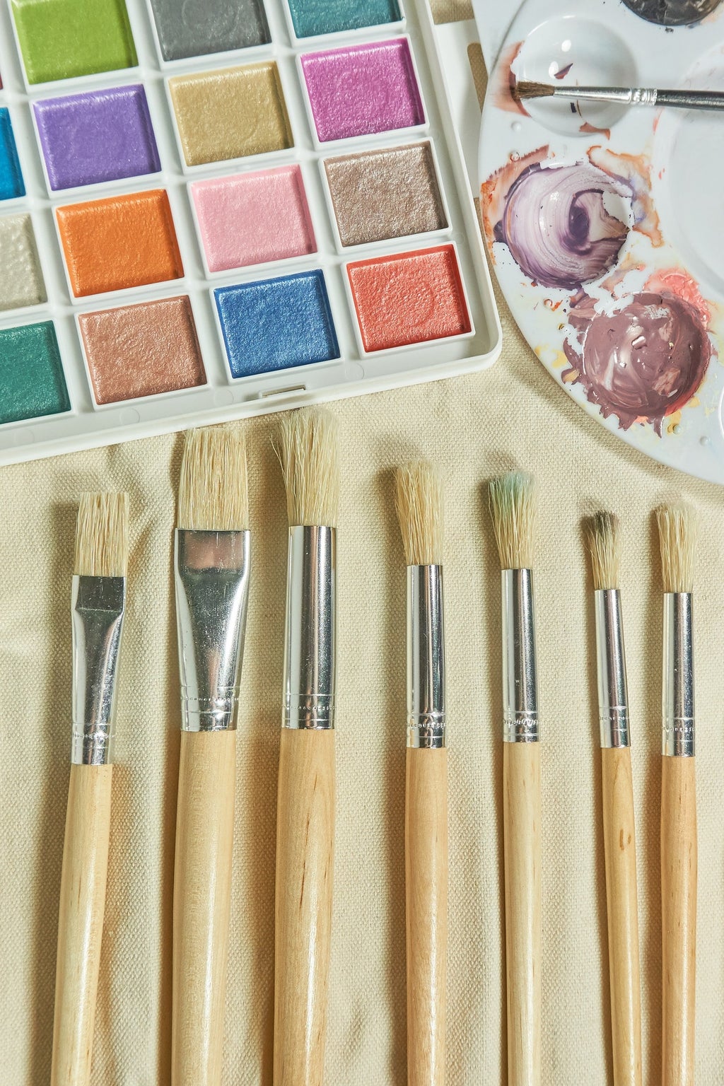 brushes and watercolor palette