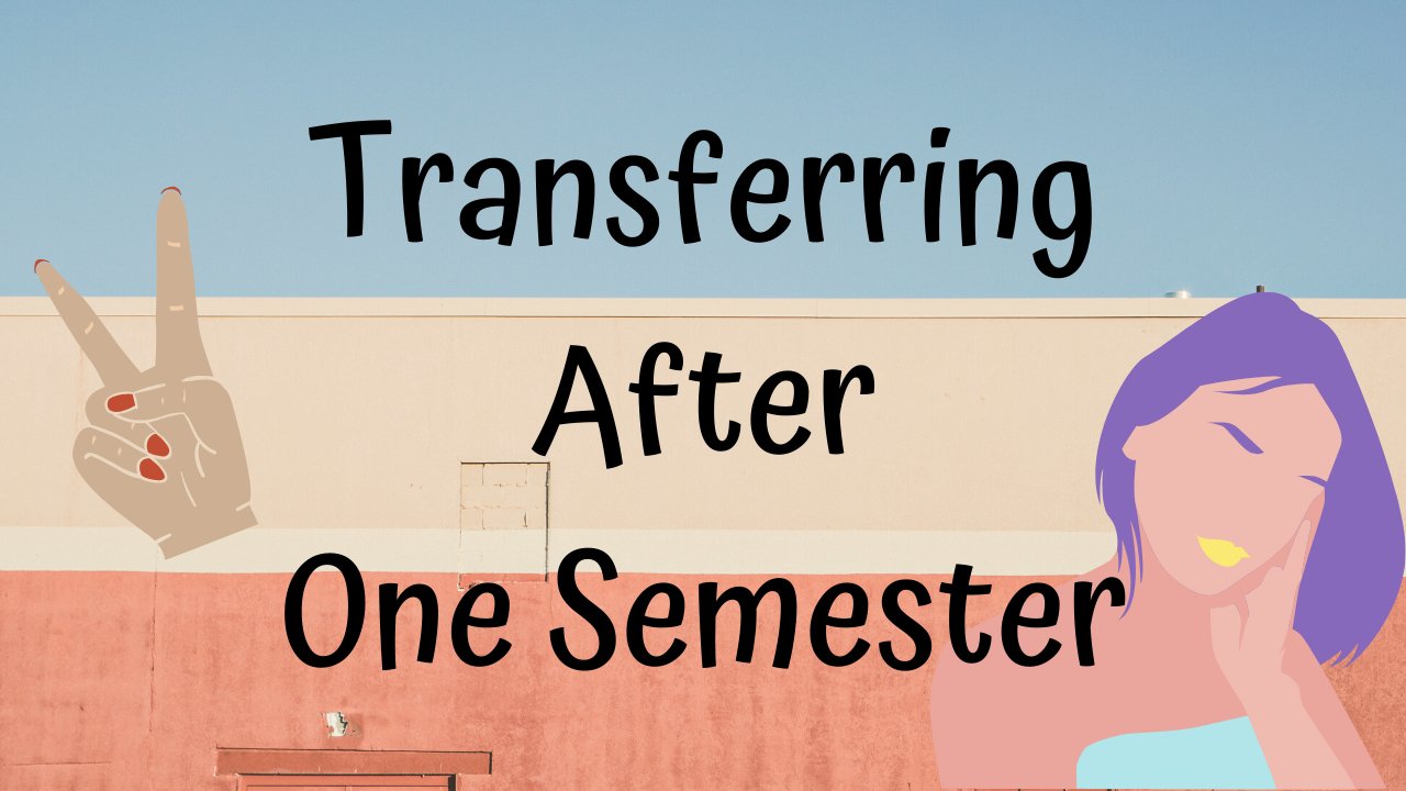 article cover for \"transferring after one semester\", cartoon girl and peace sign