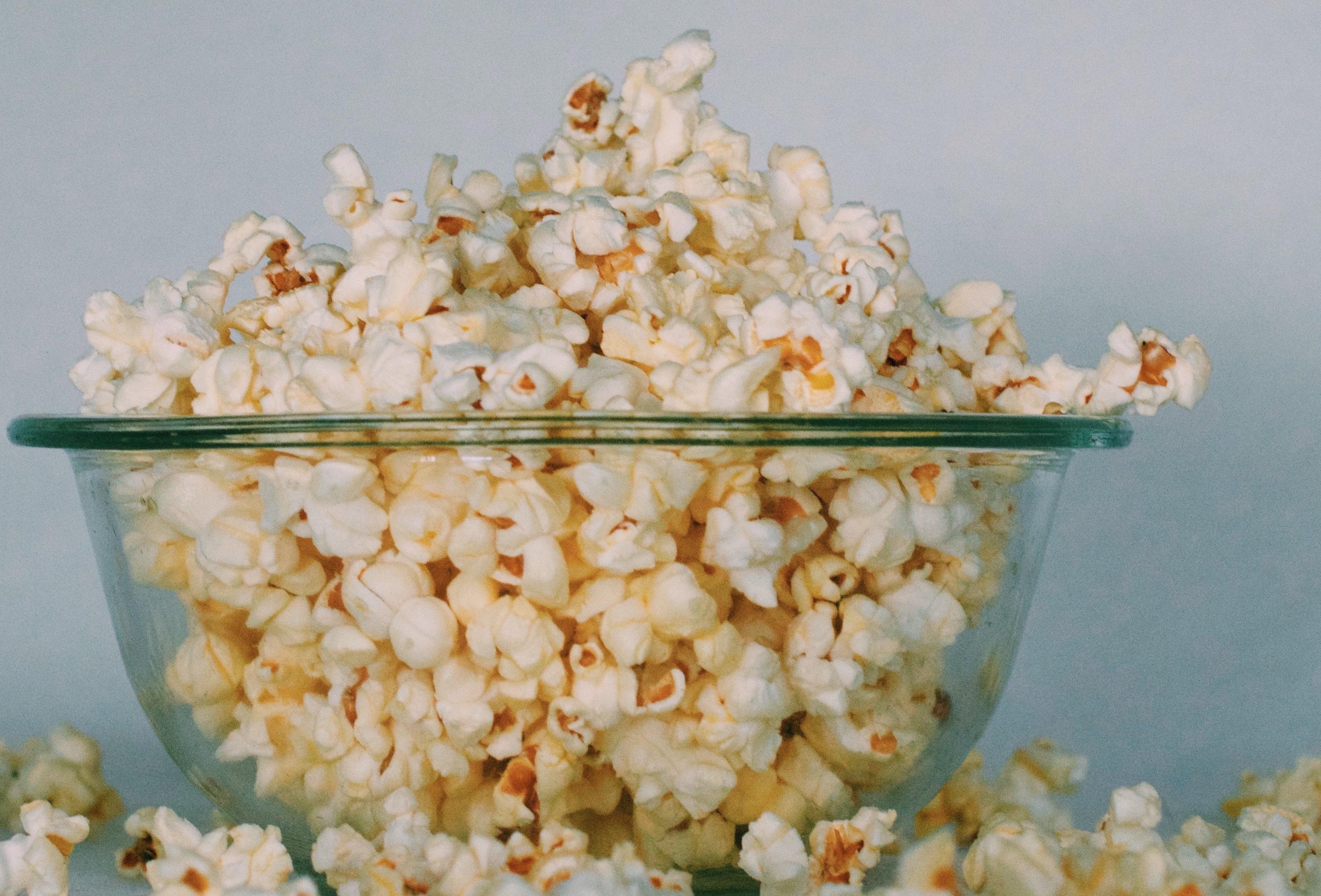 popcorns on clear glass bowl