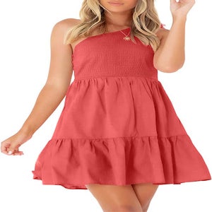 coral one shoulder mini dress spring outfits