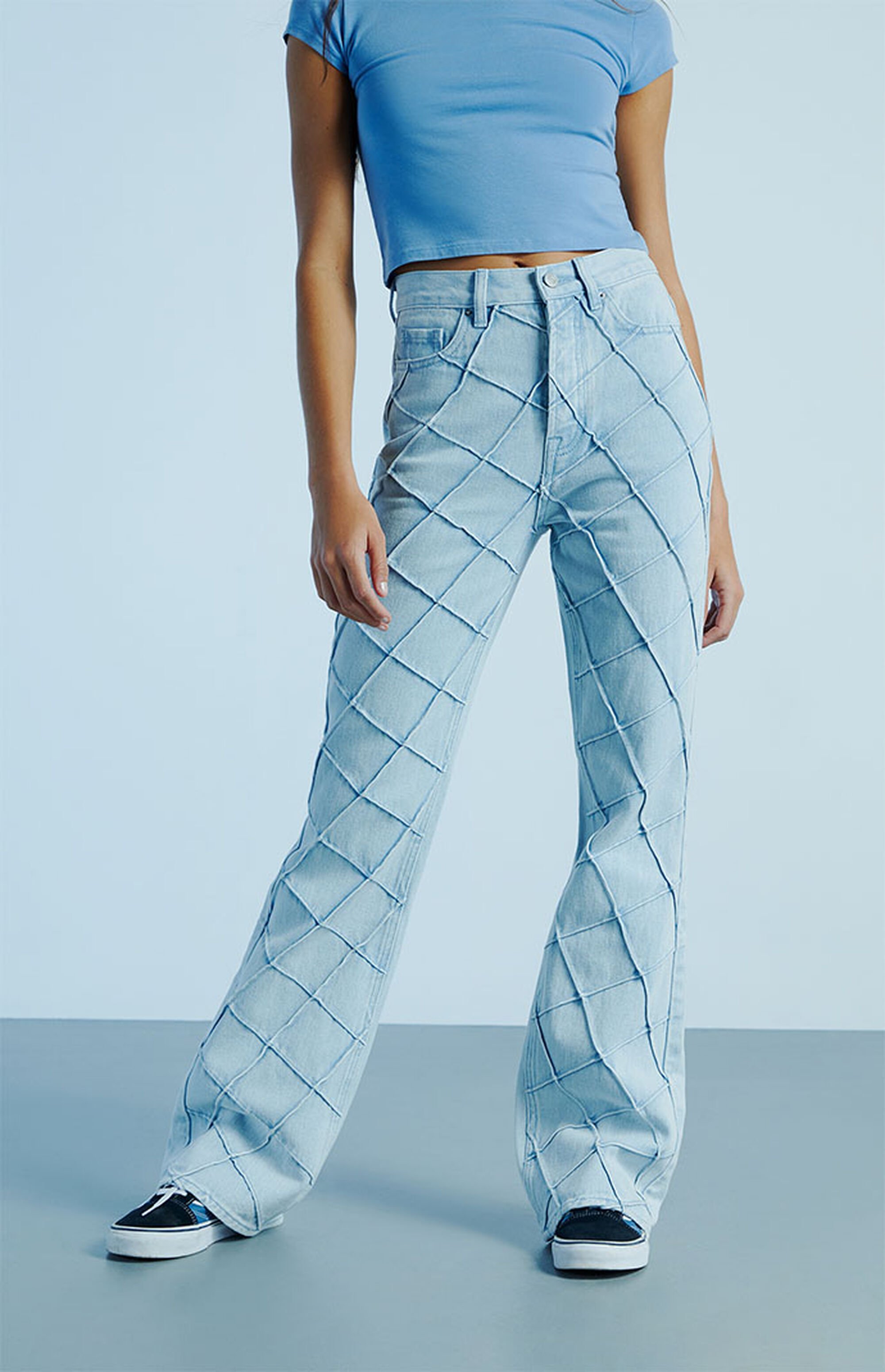 PacSun Light Blue Pintuck High Waisted Bootcut Jeans