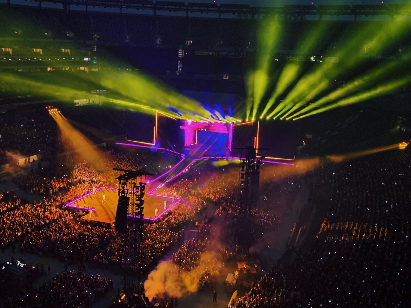 shining lights at BTS concert at MetLife Stadium
