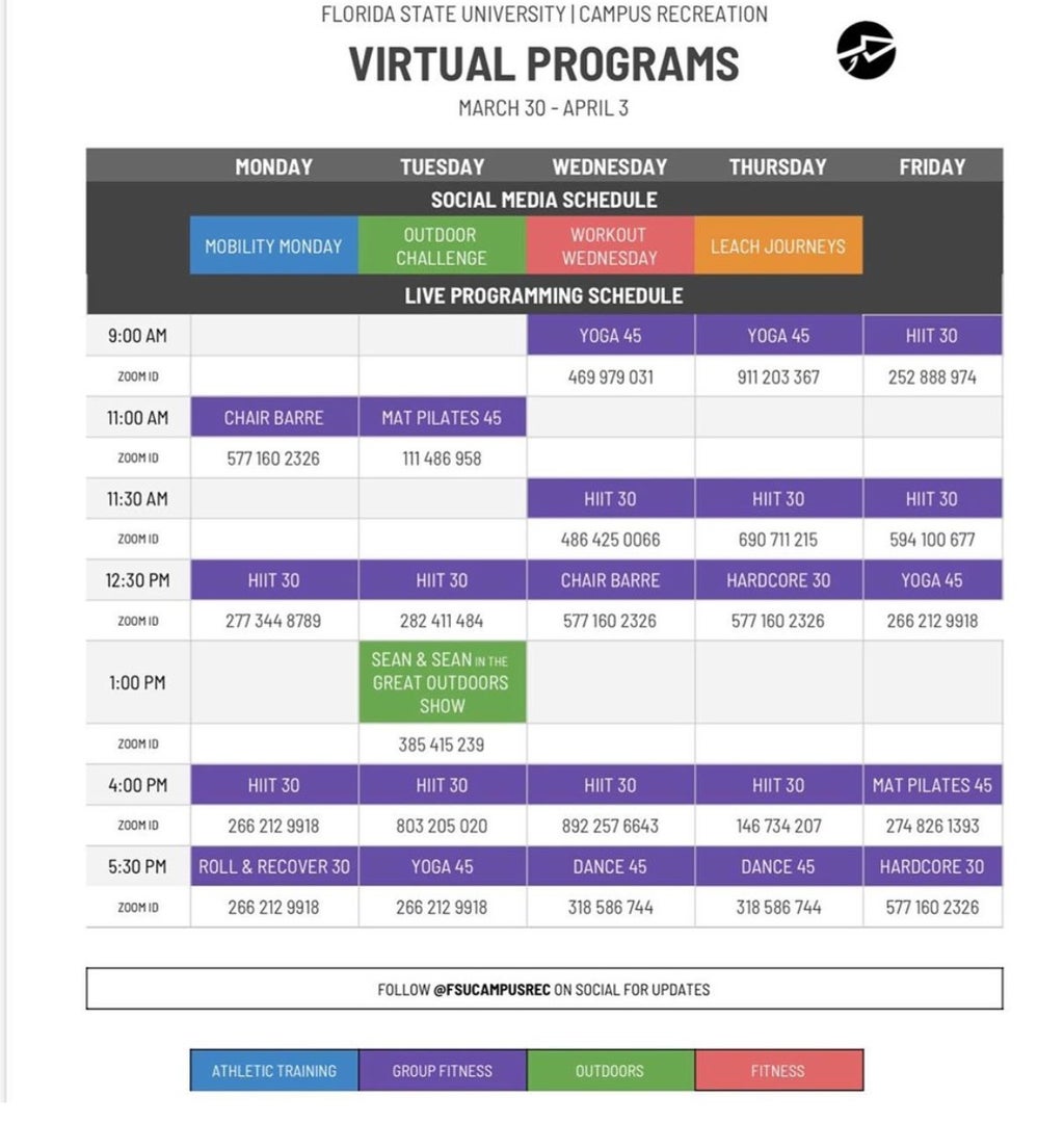 Campus Rec online schedule
