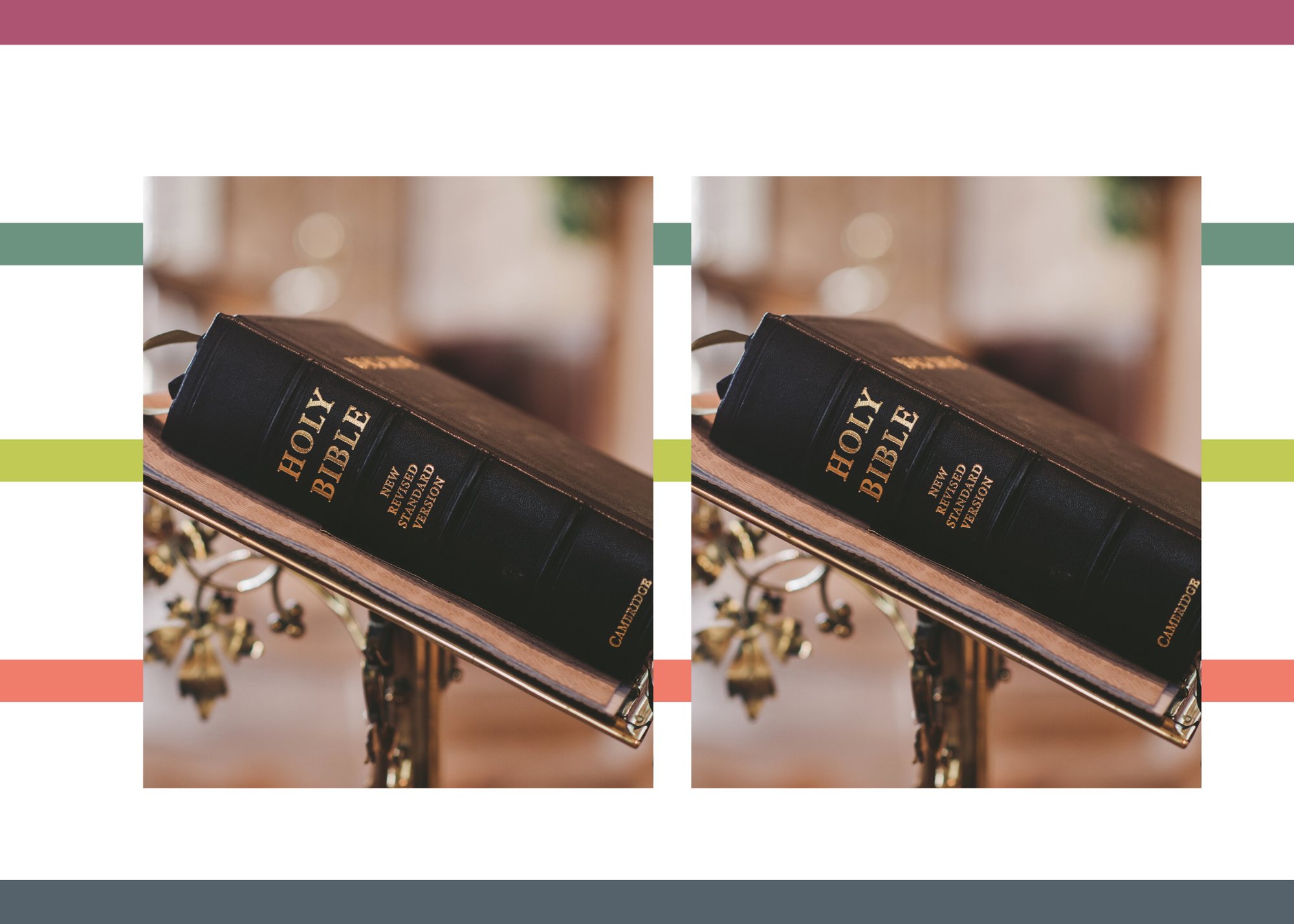 hero image for bible verses that support equal rights, picture of bible with stripe background