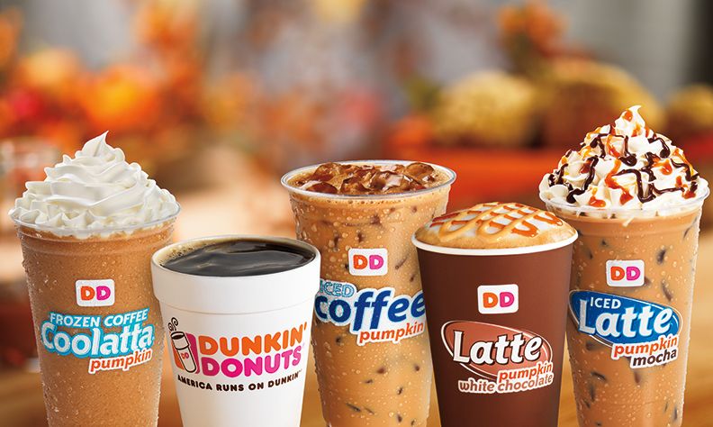 A picture of different beverages from Dunkin\'