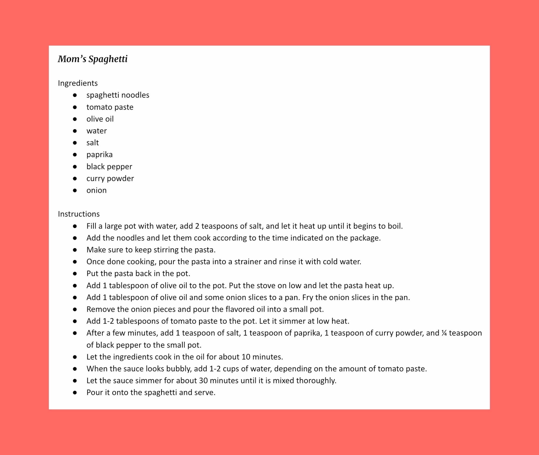 recipe for my mom\'s spaghetti