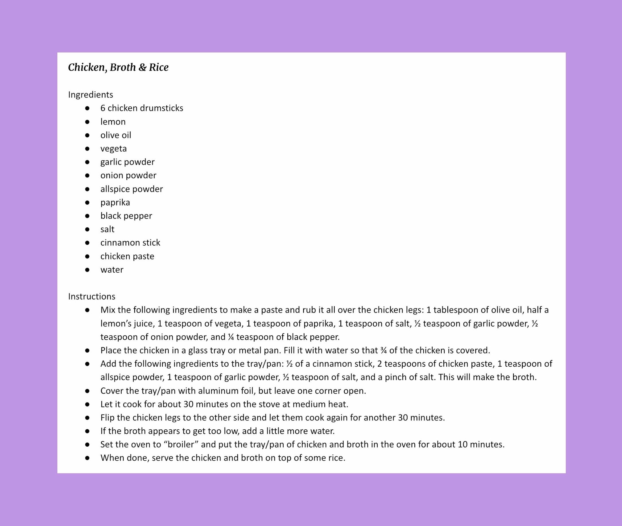 recipe for chicken and broth