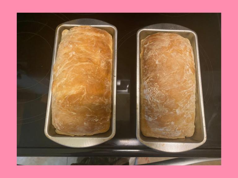 Baked bread in tins