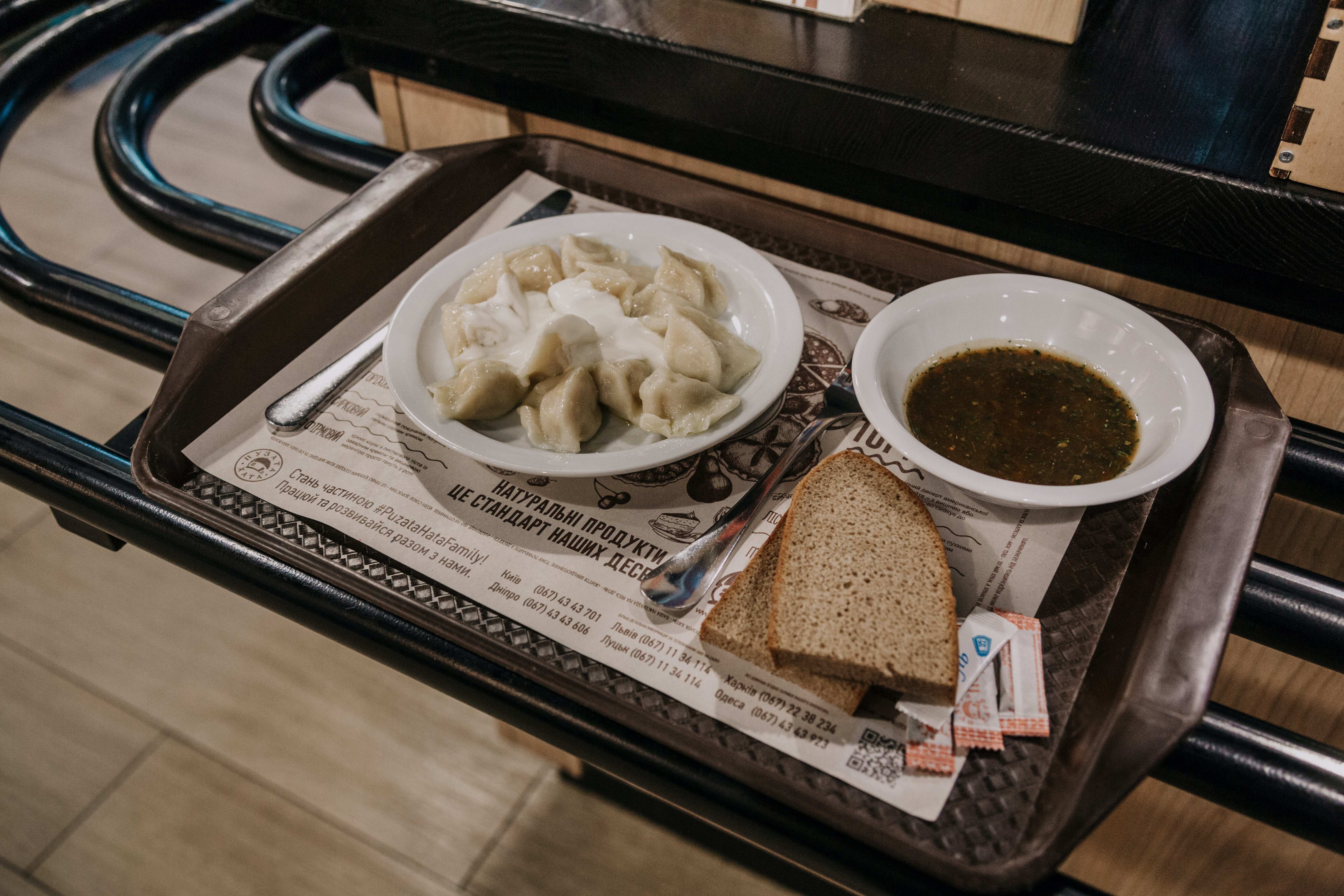 tray of food on a counter
