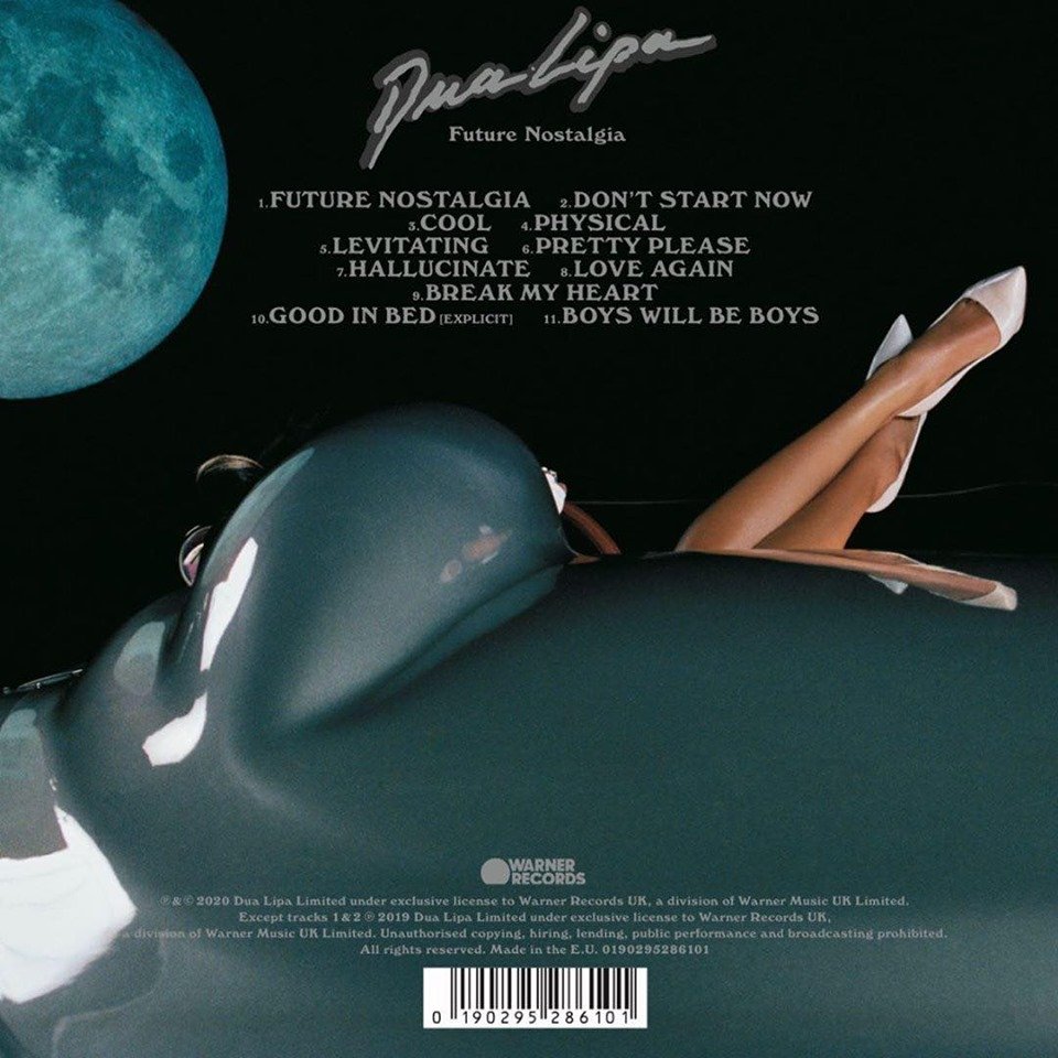 Back cover of Dua Lipa\'s Future Nostalgia album