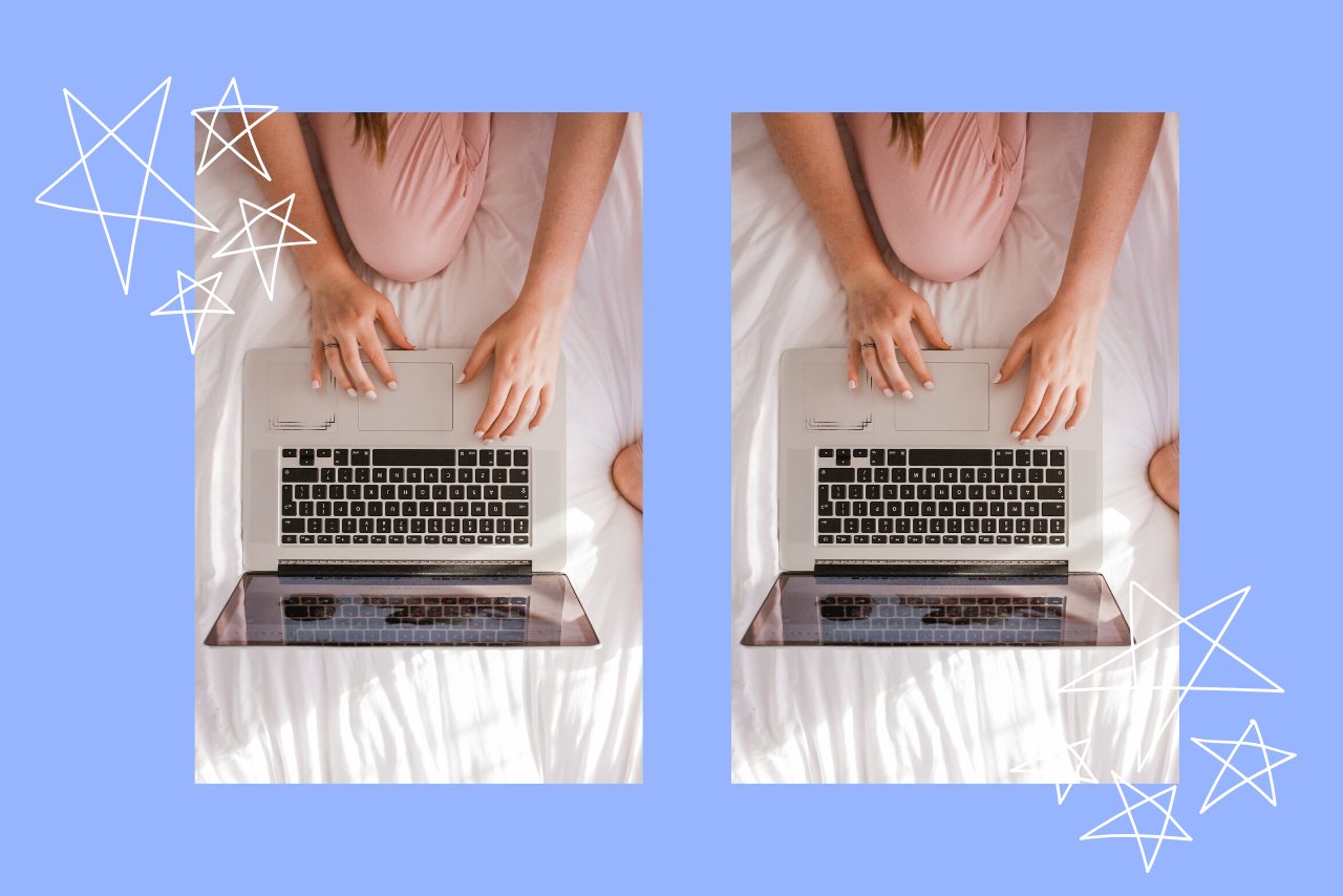 working on laptop in bed