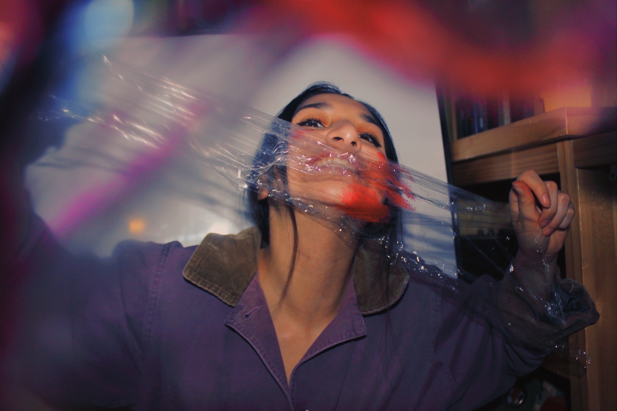 girl with Saran Wrap and color