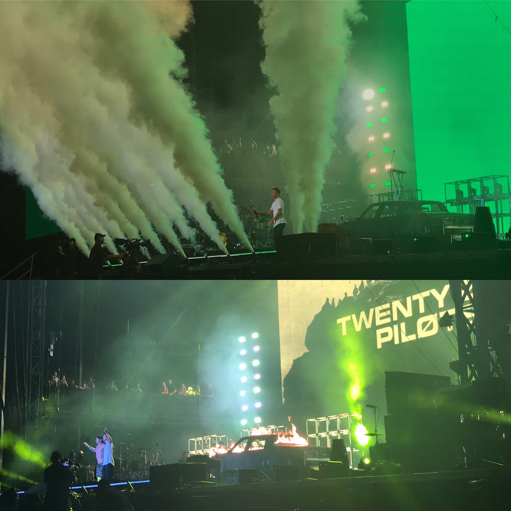 photo of Twenty One Pilots performing onstage at Lollapalooza