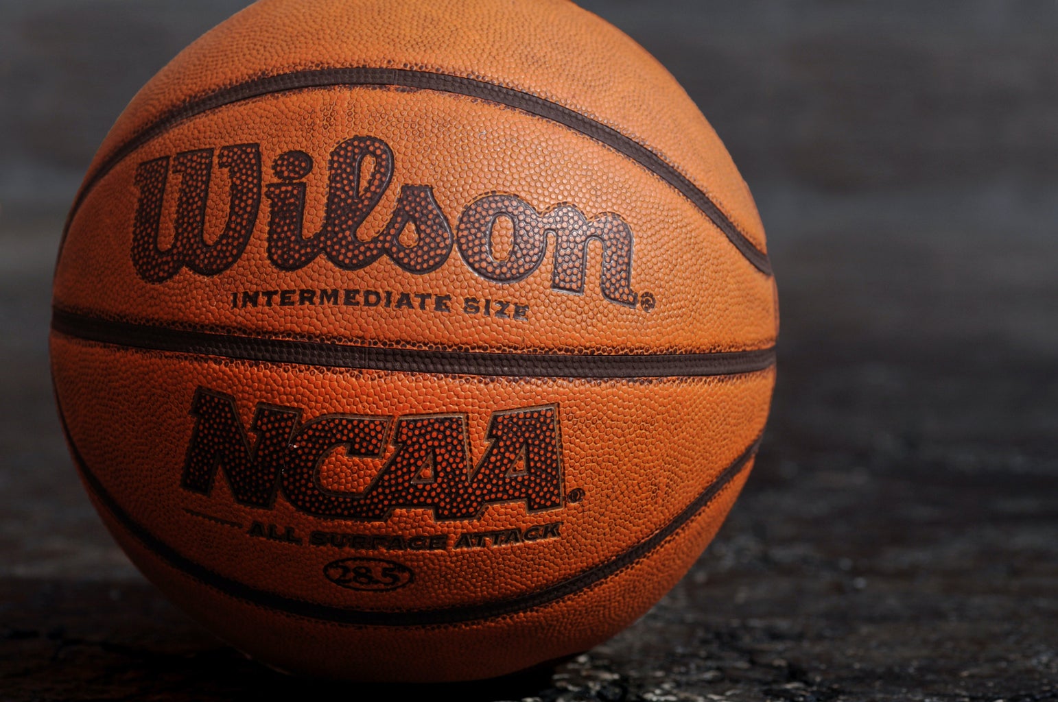 up close basketball with NCAA on the front