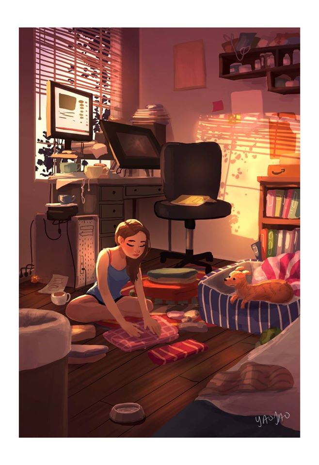 Girl bored in bedroom