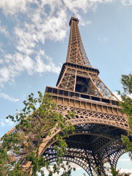 image of the Eiffel Tower from the bottom