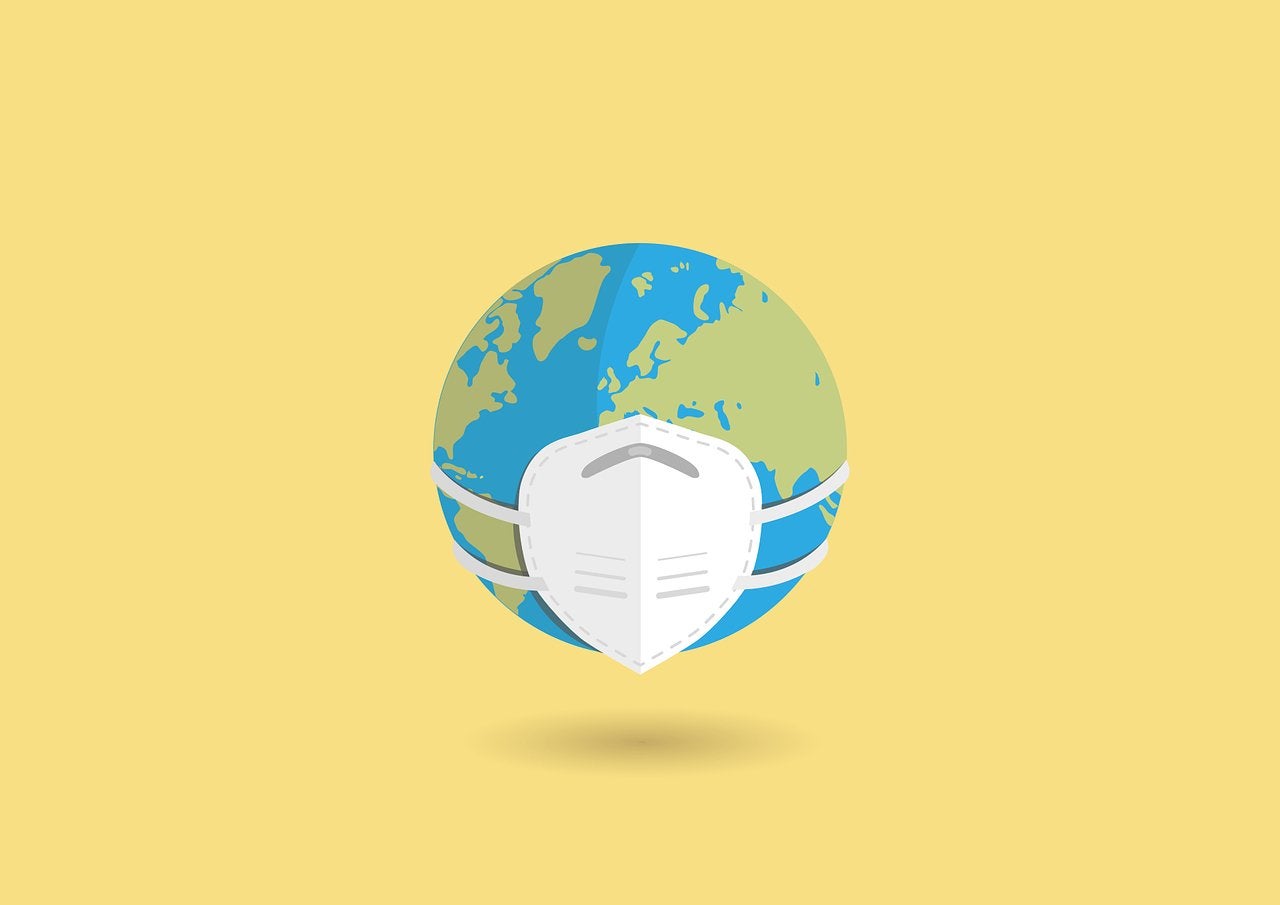 A vector illustration representing the Earth wearing a mask.