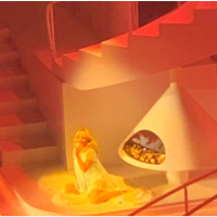 sabrina carpenter in a blue babydoll dress singing